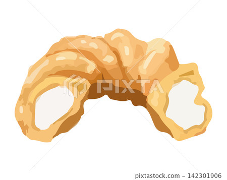 A French cruller cut in half and filled with whipped cream. A French cruller cut in half and filled with whipped cream. 142301906