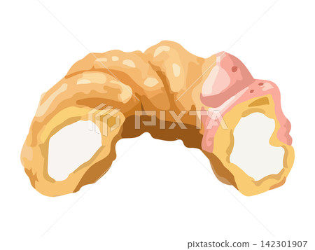 A French cruller filled with cream and covered in chocolate-covered strawberries, cut in half. A French cruller filled with cream and covered in chocolate-covered strawberries, cut in half. 142301907
