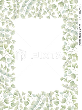 maidenhair fern and ginkgo leaves vertical border on isolated background. adiantum plant watercolor illustration. Botanical leaf frame for wedding invitation, greeting card, seasonal design maidenhair fern and ginkgo leaves vertical border on isolated background. adiantum plant watercolor illustration. Botanical leaf frame for wedding invitation, greeting card, seasonal design 142302402