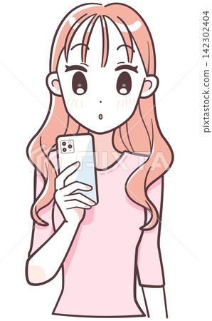 一幅簡單的插圖,描繪了一位女士正在看智慧型手機。 一幅簡單的插圖,描繪了一位女士正在看智慧型手機。 142302404