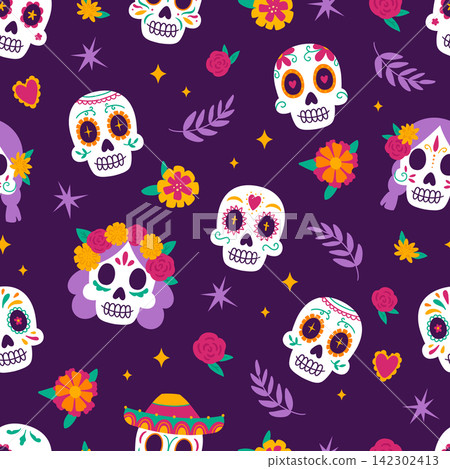Dia de muertos seamless pattern Dia de muertos seamless pattern 142302413