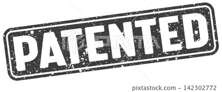 patented stamp. patented black rectangular grunge stamp on transparent background patented stamp. patented black rectangular grunge stamp on transparent background 142302772