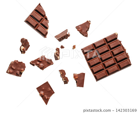 Broken Chocolate Bars Isolated on White Broken Chocolate Bars Isolated on White 142303169