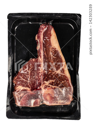 Vacuum Packed Raw T Bone Steak in Tray Vacuum Packed Raw T Bone Steak in Tray 142303289