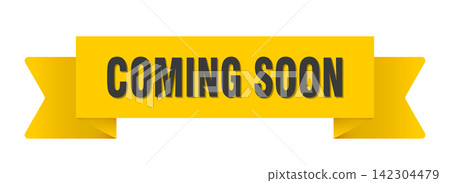 coming soon yellow ribbon isolated on transparent background. coming soon ribbon 142304479