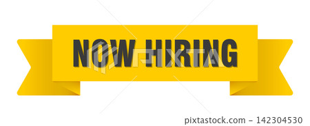 now hiring yellow ribbon isolated on transparent background. now hiring ribbon now hiring yellow ribbon isolated on transparent background. now hiring ribbon 142304530