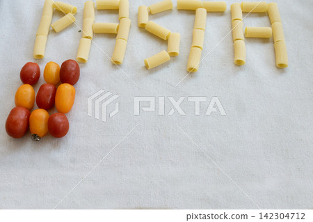 Pasta word made dry rigatoni Pasta word made dry rigatoni 142304712