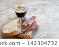 espresso prosciutto bread breakfast concept 142304732
