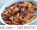 Baked pasta dish with cheese tomato sauce 142304737