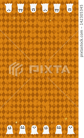 A cute, vertically oriented Halloween-colored orange argyle background with a ghost at the bottom. A cute, vertically oriented Halloween-colored orange argyle background with a ghost at the bottom. 142305345