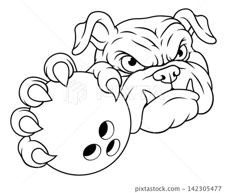 Bulldog Dog Bowling Ball Cartoon Sport Team Mascot Bulldog Dog Bowling Ball Cartoon Sport Team Mascot 142305477