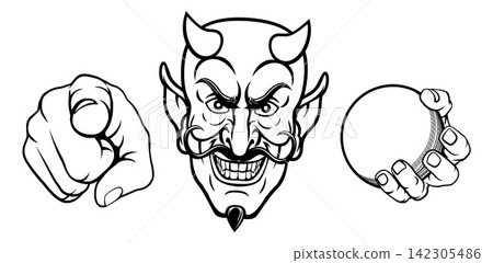 Devil Cricket Ball Sport Team Mascot Illustration Devil Cricket Ball Sport Team Mascot Illustration 142305486