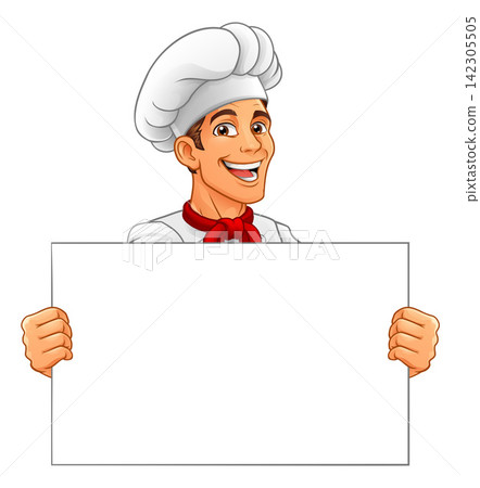 Chef Baker Cartoon Cook Mascot Man Menu Sign Board 142305505