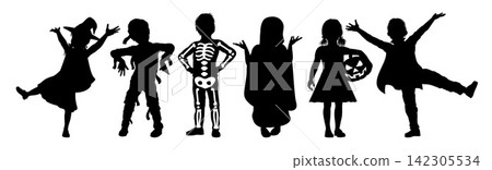 Children Halloween Kids Costume Silhouettes Children Halloween Kids Costume Silhouettes 142305534