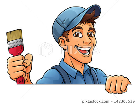 Painter Decorator Paint Brush Cartoon Handy Man Painter Decorator Paint Brush Cartoon Handy Man 142305539