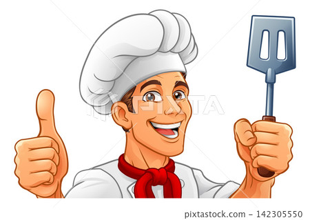 Chef Baker Cartoon Cook Mascot Man Menu Sign Board Chef Baker Cartoon Cook Mascot Man Menu Sign Board 142305550