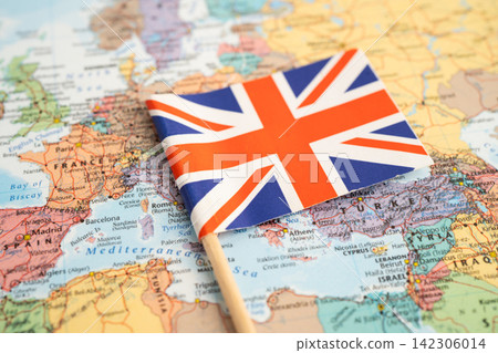 Bangkok, Thailand July 13, 2025 UK United Kingdom flag on world map. 142306014