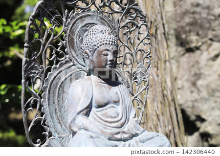 A statue of Amida Buddha located within the temple grounds. A statue of Amida Buddha located within the temple grounds. 142306440