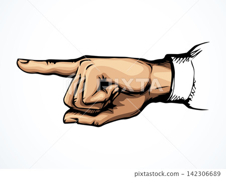 Finger pointing to an object. Vector drawing Finger pointing to an object. Vector drawing 142306689