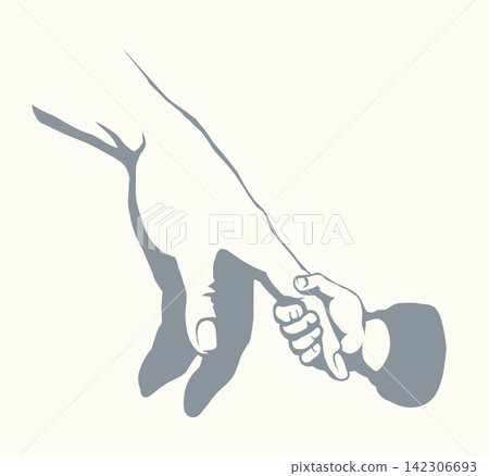 Children's hand holds on to mother's arm. Vector drawing Children's hand holds on to mother's arm. Vector drawing 142306693