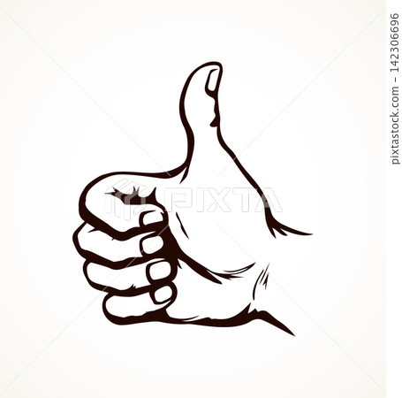 Thumb up. The sign is excellent. Vector drawing Thumb up. The sign is excellent. Vector drawing 142306696