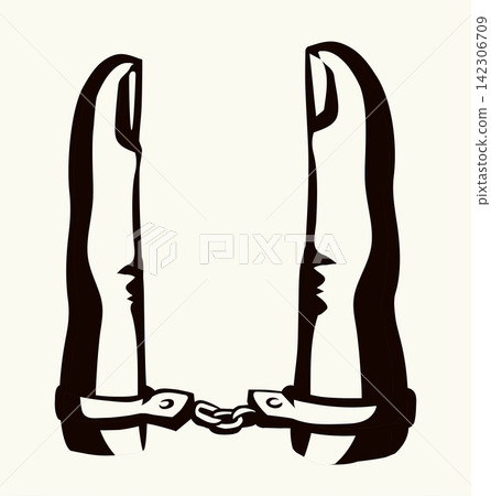 Trapped finger. Vector drawing. Relationship symbol 142306709
