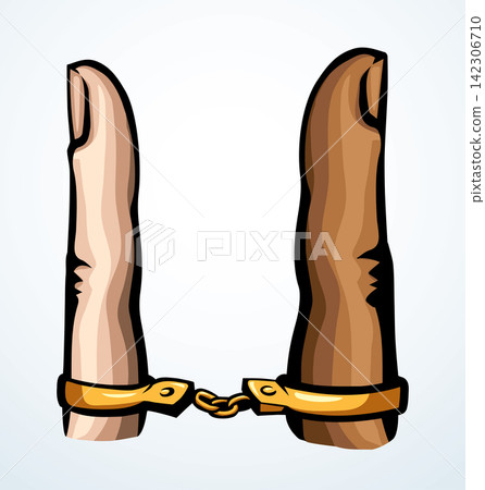 Trapped finger. Vector drawing. Relationship symbol Trapped finger. Vector drawing. Relationship symbol 142306710