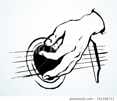 Man playing on guitar. Vector drawing 142306711