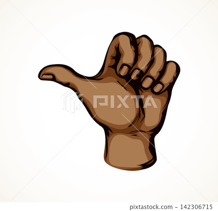 Hand pointing thumb to the side. Vector drawing Hand pointing thumb to the side. Vector drawing 142306715