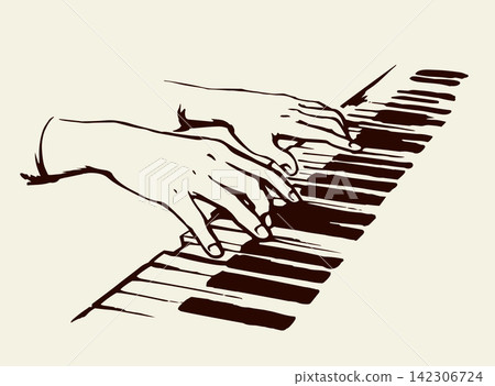 Hands on piano keyboard. Vector drawing Hands on piano keyboard. Vector drawing 142306724