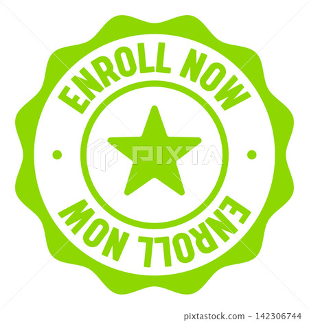 enroll now seal badge. enroll now label sticker. Vector sign enroll now seal badge. enroll now label sticker. Vector sign 142306744