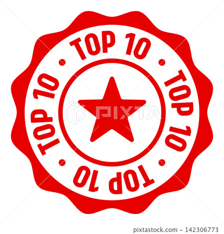 top 10 seal badge. top 10 label sticker. Vector sign top 10 seal badge. top 10 label sticker. Vector sign 142306773
