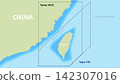 Geopolitical map demonstrating boundaries of Taiwan Strait along with ADIZ defense zone and Taipei FIR region. Educational infographic details sea borders near China for geography study 142307016