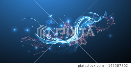 Abstract science background with digital plexus waves and particle connections 142307802