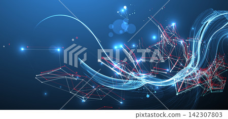 Abstract science background with digital plexus waves and particle connections Abstract science background with digital plexus waves and particle connections 142307803