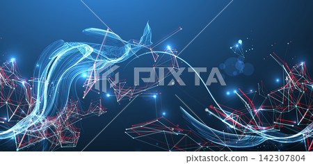 Abstract science background with digital plexus waves and particle connections Abstract science background with digital plexus waves and particle connections 142307804