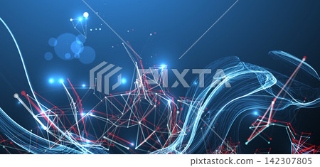 Abstract science background with digital plexus waves and particle connections Abstract science background with digital plexus waves and particle connections 142307805