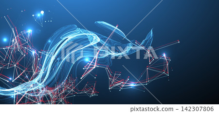Abstract science background with digital plexus waves and particle connections 142307806