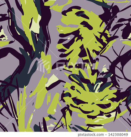 Seamless artistic pattern of lodgepole pine (Pinus contorta var. latifolia) brush strokes in green, purple, and black for textile and print design. Seamless artistic pattern of lodgepole pine (Pinus contorta var. latifolia) brush strokes in green, purple, and black for textile and print design. 142308049
