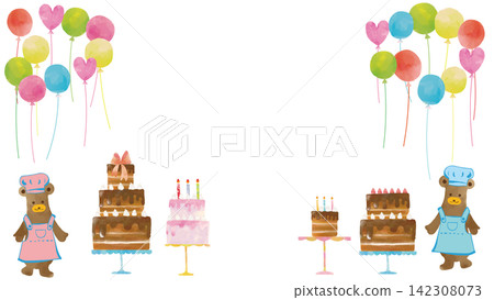 Watercolor-style Bear Cake Shop Birthday Frame 142308073