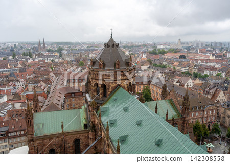 Roof and flying buttresses of Strasbourg Cathedral in France Roof and flying buttresses of Strasbourg Cathedral in France 142308558