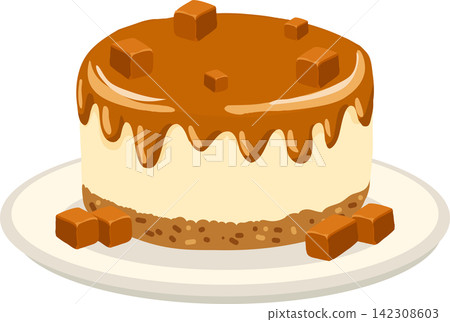 Caramel Cake with Cream Frosting and Caramel Topping Dessert Illustration Caramel Cake with Cream Frosting and Caramel Topping Dessert Illustration 142308603