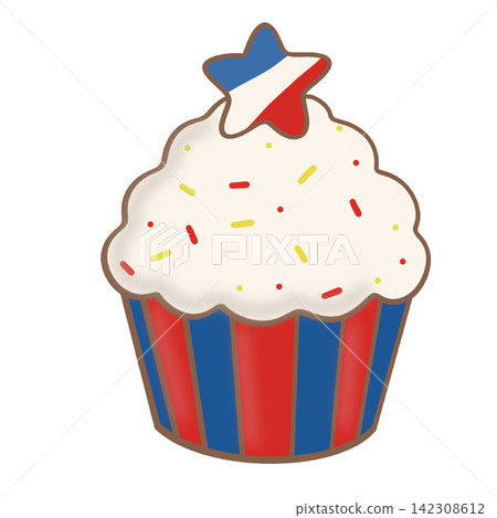 Patriotic 4th of July cupcake with sprinkles star american flag colors bakery sticker print visual graphic clipart artwork design icon element illustration Patriotic 4th of July cupcake with sprinkles star american flag colors bakery sticker print visual graphic clipart artwork design icon element illustration 142308612
