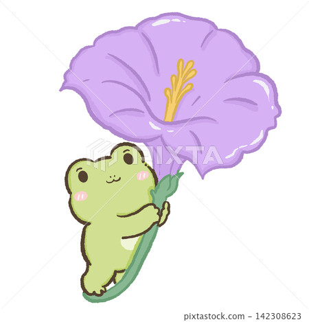 Cute Kawaii Frog Hugging Giant Purple Hibiscus Flower Whimsical Spring Garden Character Pastel Floral Cottagecore Botanical Nature Nursery Illustration Cute Kawaii Frog Hugging Giant Purple Hibiscus Flower Whimsical Spring Garden Character Pastel Floral Cottagecore Botanical Nature Nursery Illustration 142308623