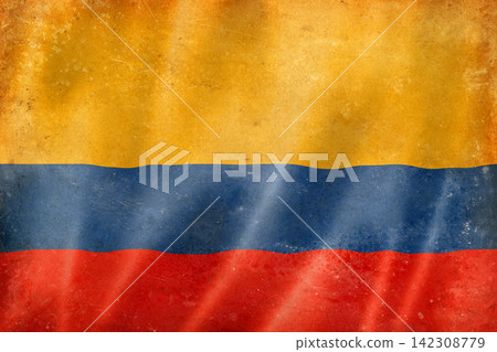 Old vintage flag of Colombia, worn and stained Old vintage flag of Colombia, worn and stained 142308779
