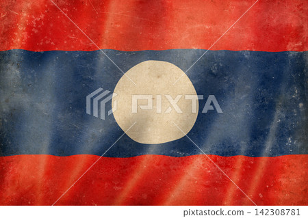 Old vintage flag of Laos, worn and stained Old vintage flag of Laos, worn and stained 142308781