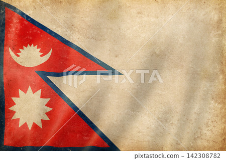 Old vintage flag of Nepal, worn and stained Old vintage flag of Nepal, worn and stained 142308782