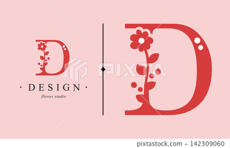 Logo, capital letter D. Monogram of Botanical Minimalistic, Initial. with Organic Plant Elements. Logo, capital letter D. Monogram of Botanical Minimalistic, Initial. with Organic Plant Elements. 142309060
