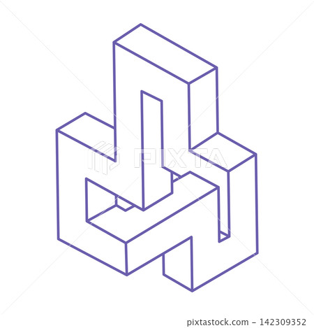 Escher paradox. Optical illusion objects. Sacred geometric figure. Optical art tattoo in trendy 2022 Very Peri color. Impossible shapes. Escher paradox. Optical illusion objects. Sacred geometric figure. Optical art tattoo in trendy 2022 Very Peri color. Impossible shapes. 142309352
