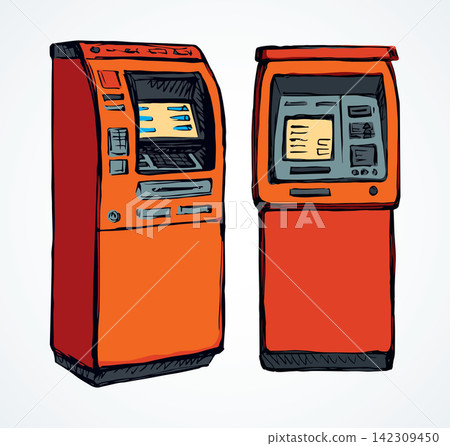 ATM device icon. Vector drawing ATM device icon. Vector drawing 142309450